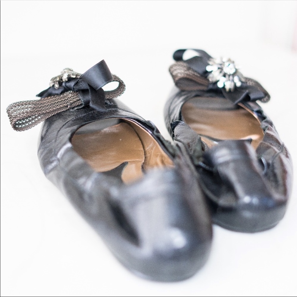 MARNI 38 flats bow metal rhinestones peep toe shoe - Picture 8 of 8